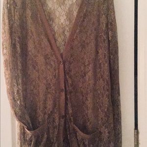 Lace boyfriend cardigan,  cocoa brown